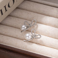 Elegant French Vintage Rhinestone Bowknot Faux Pearl Silver Needle Stud Earrings view 2