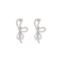 Elegant French Vintage Rhinestone Bowknot Faux Pearl Silver Needle Stud Earrings view 5