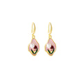 Elegant New Chinese Pink Enamel Drip Flower Pearl Gold Hoop Dangle Earrings view 5