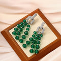 Luxury Vintage Rhinestone Alloy Hoop Green Crystal Beaded Tassel Long Drop Statement Earrings view 4