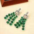 Luxury Vintage Rhinestone Alloy Hoop Green Crystal Beaded Tassel Long Drop Statement Earrings view 3