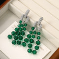 Luxury Vintage Rhinestone Alloy Hoop Green Crystal Beaded Tassel Long Drop Statement Earrings view 2