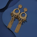 Vintage Bohemian Alloy Round Hoop Bell Tassel Drop Earrings For Women Ethnic Long Dangle Statement Earrings view 4