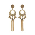 Vintage Bohemian Alloy Round Hoop Bell Tassel Drop Earrings For Women Ethnic Long Dangle Statement Earrings view 5