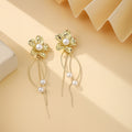 Vintage Luxury Gold Alloy Flower Pearl Tassel Drop Stud Earrings For Women Elegant Statement Earrings view 2