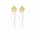 Vintage Luxury Gold Alloy Flower Pearl Tassel Drop Stud Earrings For Women Elegant Statement Earrings view 5