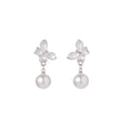Elegant Butterfly Pearl Drop Studs With Silver Needle And Rhinestone Accents Women Fashion Earrings view 5
