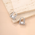 Elegant French Vintage Micro Pave Zircon Pearl Square Triangle Asymmetric Alloy Stud Drop Earrings view 3