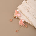Elegant French Pink Flower Pearl Tassel Alloy Crystal Sugar Cube Pendant Summer Dangle Earrings view 3