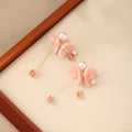Elegant French Pink Flower Pearl Tassel Alloy Crystal Sugar Cube Pendant Summer Dangle Earrings view 4