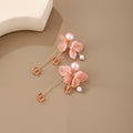 Elegant French Pink Flower Pearl Tassel Alloy Crystal Sugar Cube Pendant Summer Dangle Earrings view 2