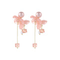 Elegant French Pink Flower Pearl Tassel Alloy Crystal Sugar Cube Pendant Summer Dangle Earrings view 5