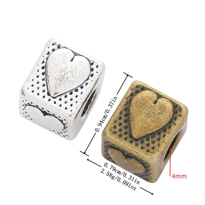 DIY Vintage Alloy Heart Large Hole Beads For Handmade European Bracelet Necklace Accessories