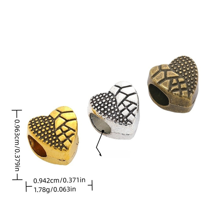 DIY Vintage Alloy Heart Large Hole Beads For Handmade European Bracelet Necklace Jewelry Making
