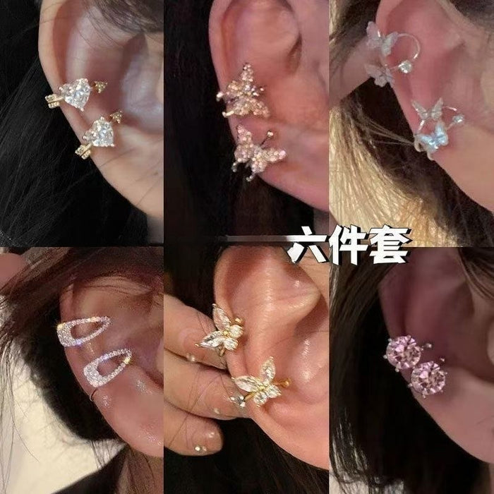 Korean Style Gold Plated Copper Zircon C Hoop Clip-on Earrings for Women