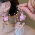 Glass Rhinestone Fabric Flower Tassel Drop Earrings With Silver Needle Fresh Beach Vacation Style view 3