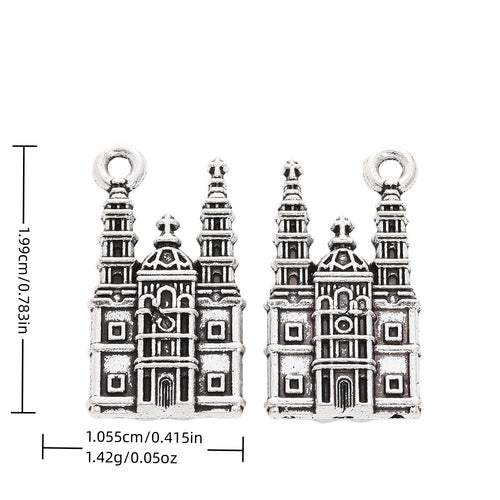 Antique Silver Zinc Alloy Castle Charm Pendant No.522079 for DIY Necklace Bracelet Jewelry Making