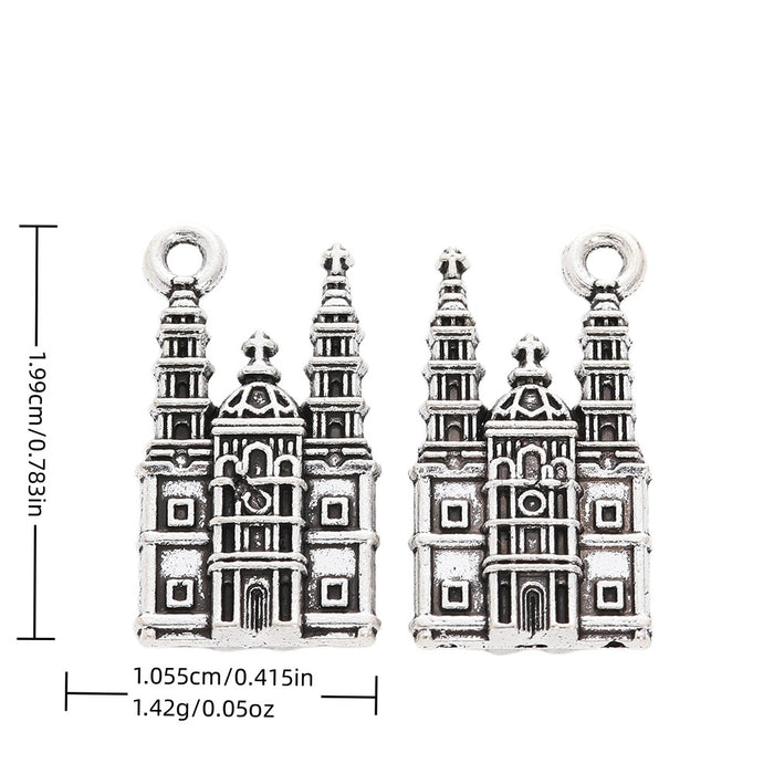 Antique Silver Zinc Alloy Castle Charm Pendant No.522079 for DIY Necklace Bracelet Jewelry Making