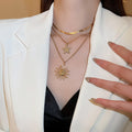 Light Luxury Alloy Sun Starfish Layered Necklace, Retro Geometric Clavicle Chain view 1