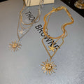 Light Luxury Alloy Sun Starfish Layered Necklace, Retro Geometric Clavicle Chain view 4