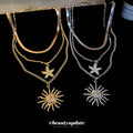 Light Luxury Alloy Sun Starfish Layered Necklace, Retro Geometric Clavicle Chain view 2