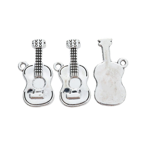 Antique Silver Zinc Alloy Guitar Charm Pendant No.278583 for DIY Necklace Bracelet Jewelry Making