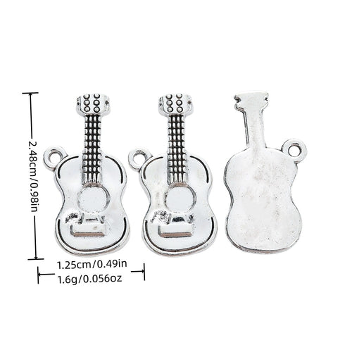 Antique Silver Zinc Alloy Guitar Charm Pendant No.278583 for DIY Necklace Bracelet Jewelry Making