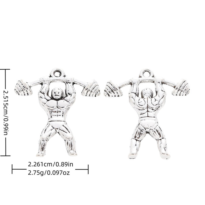 Antique Silver Zinc Alloy Weightlifter Charm Pendant for DIY Necklace Bracelet Jewelry Making
