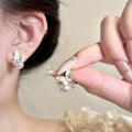 Light Luxury French Butterfly Faux Pearl Stud Earrings With Rhinestone Enamel Geometric Design view 1