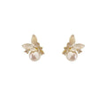 Light Luxury French Butterfly Faux Pearl Stud Earrings With Rhinestone Enamel Geometric Design view 5