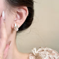 Light Luxury French Butterfly Faux Pearl Stud Earrings With Rhinestone Enamel Geometric Design view 3
