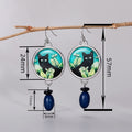 Cat Drop Earrings With Oval Geometric Pendant, Vintage Artistic Elegant Earrings For Women view 4