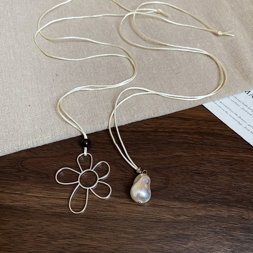 Minimalist Floral Faux Pearl Pea Pendant Sweater Necklace For Women Korean Style Clavicle Chain