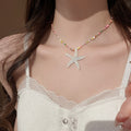 Colorful Resin Starfish Flower Necklace For Women Beach Vacation Layered Collarbone Style view 4