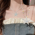 Colorful Resin Starfish Flower Necklace For Women Beach Vacation Layered Collarbone Style view 2