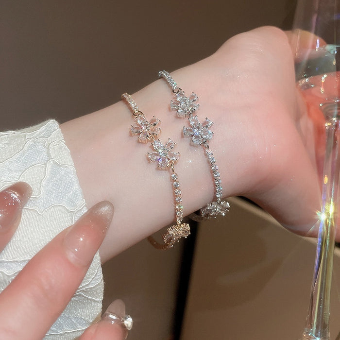 2026 New Copper Zircon Flower Pendant Bangle For Women, Minimalist Light Luxury Floral Jewelry