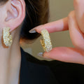 Retro Light Luxury Metal Crinkle Crystal Wrapped C Shape Stud Earrings For Women view 2