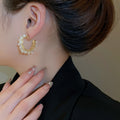 Retro Light Luxury Metal Crinkle Crystal Wrapped C Shape Stud Earrings For Women view 4