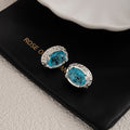Elegant French Luxury Oval Ice Blue Crystal Rhinestone Alloy Stud Earrings view 3