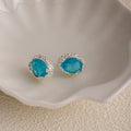 Elegant French Luxury Oval Ice Blue Crystal Rhinestone Alloy Stud Earrings view 2