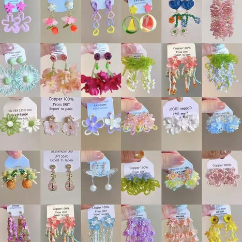 Sweet Floral Chiffon Tassel Drop Earrings With Alloy Accents And Silver Needle Posts