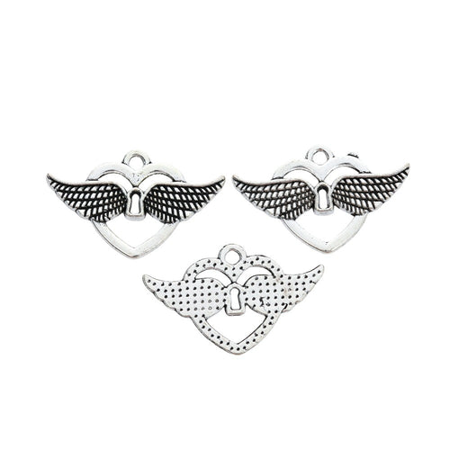 Antique Silver Zinc Alloy Winged Heart Charm Pendant No.214563 for DIY Necklace Bracelet Jewelry Making