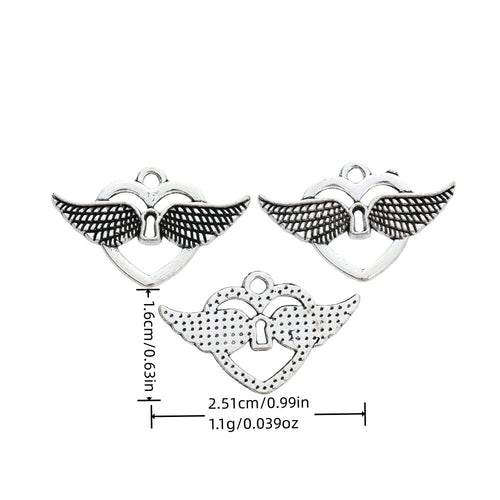 Antique Silver Zinc Alloy Winged Heart Charm Pendant No.214563 for DIY Necklace Bracelet Jewelry Making