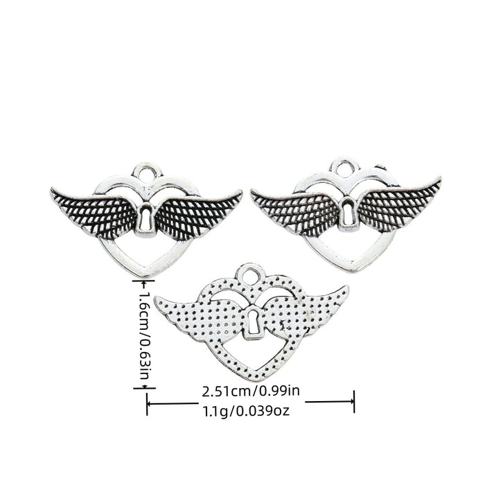 Antique Silver Zinc Alloy Winged Heart Charm Pendant No.214563 for DIY Necklace Bracelet Jewelry Making
