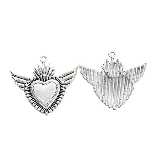 Antique Silver Zinc Alloy Winged Heart Charm Pendant No.770206 for DIY Necklace Bracelet Jewelry Making