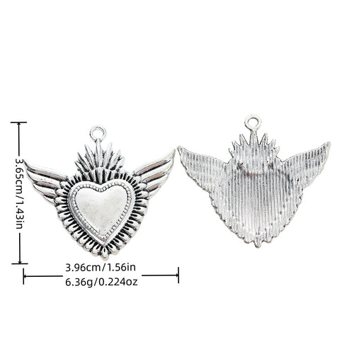 Antique Silver Zinc Alloy Winged Heart Charm Pendant No.770206 for DIY Necklace Bracelet Jewelry Making