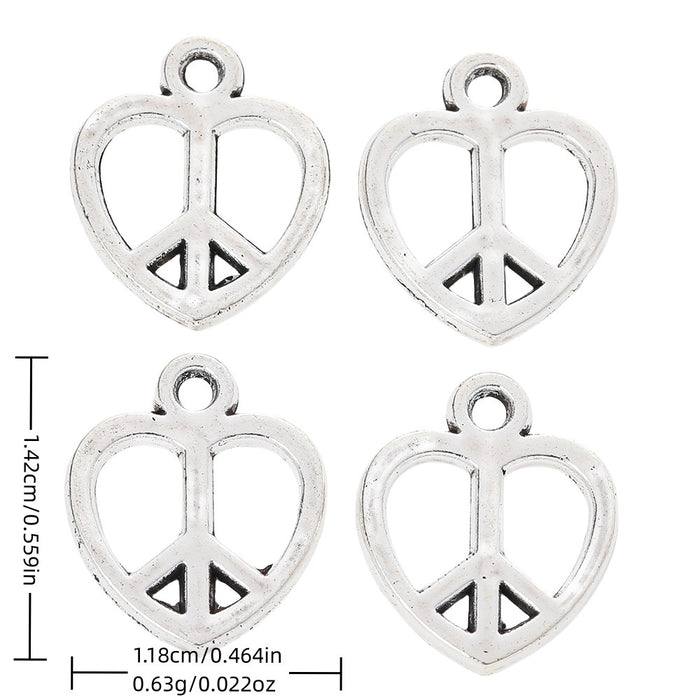 Antique Silver Zinc Alloy Heart Peace Sign Charm Pendant for DIY Necklace Bracelet Jewelry Making