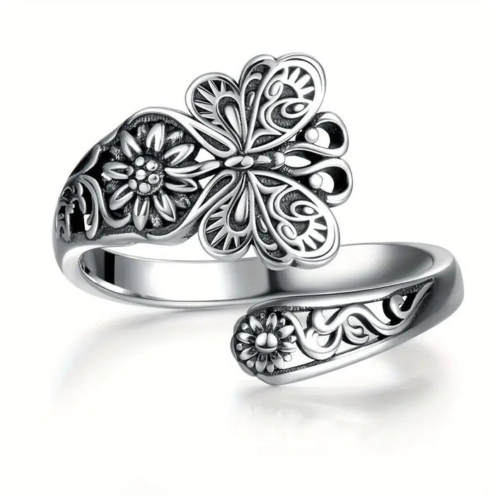 Bohemian Butterfly Relief Open Ring For Women, Adjustable Exotic Vintage Statement Jewelry