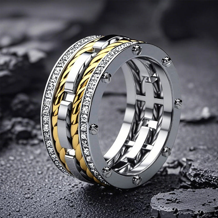 Two Tone Electroplated Metal Simple Band Ring, Unisex Daily Fashion Niche Personality Jewelry