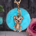 Jeweled Fox, Tiger and Sheep Faux Fur Pom Pom Keychains view 2